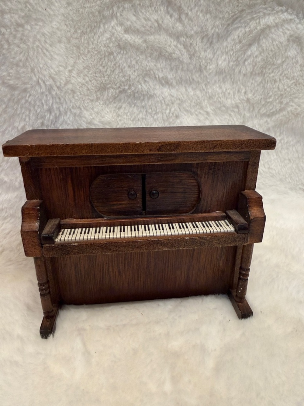 Vintage Miniature Piano Music Box – Working – Wooden w/ Opening Doors